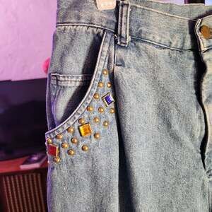 Vintage 80s Dreams High Waisted Bejeweled Studded Tapered Mom Jeans Size 12